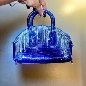 Elegant Blue Crocodile-Embossed Handbag